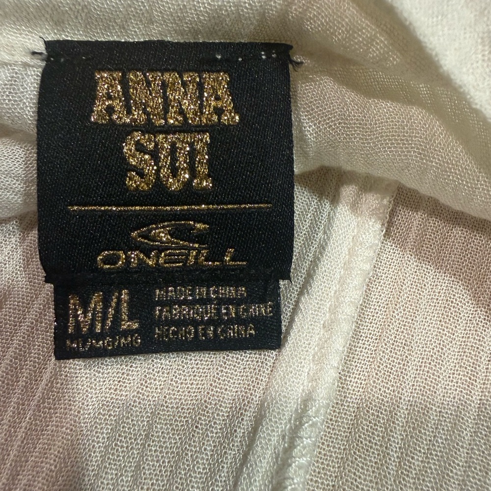 Anna Sui Cream Sheer Lightweight Kimono with Gold Logo Tag - Picture 7 of 8